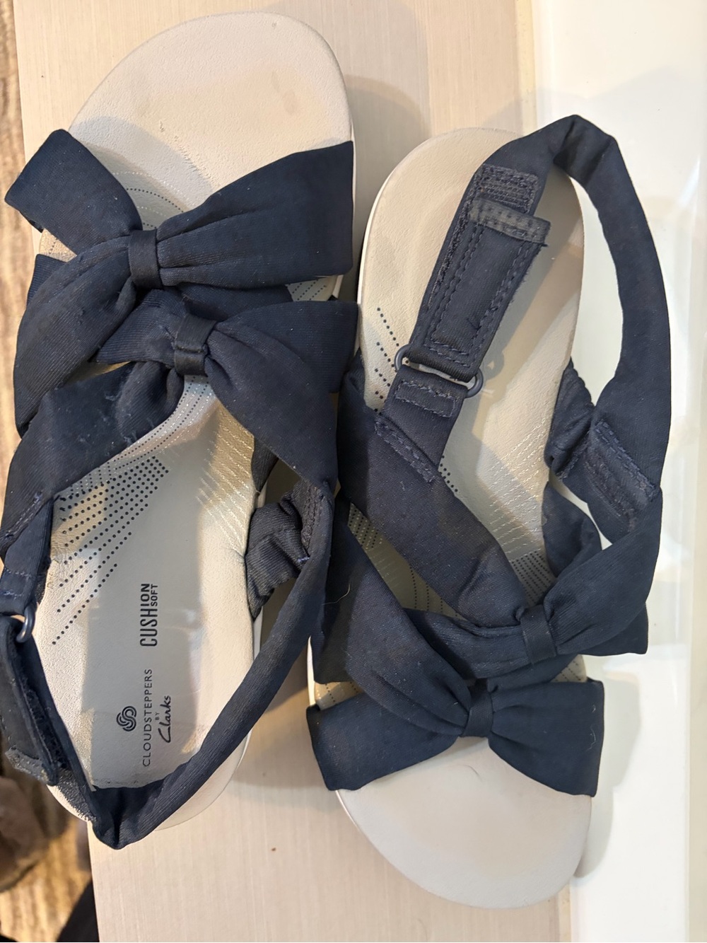 Clarks Navy Bow Strap Slingback Sandals